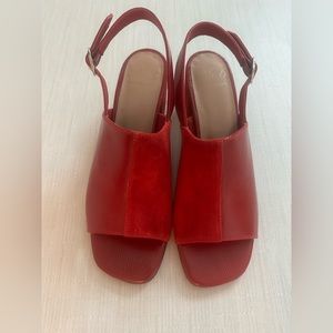 No. 6 Designer sandal in red leather and suede Never worn outdoors. Size 7